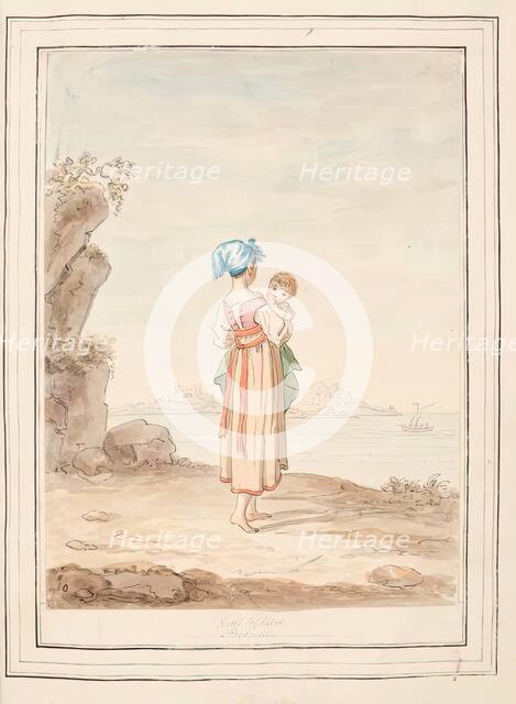 Little Girl and Child Procida, leaf from 'A Collection of Dresses by David Allan Mostly..., 1776. Creator: David Allan.