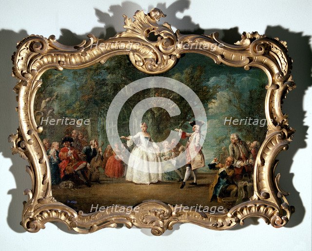 Charming party in a garden', oil on canvas.