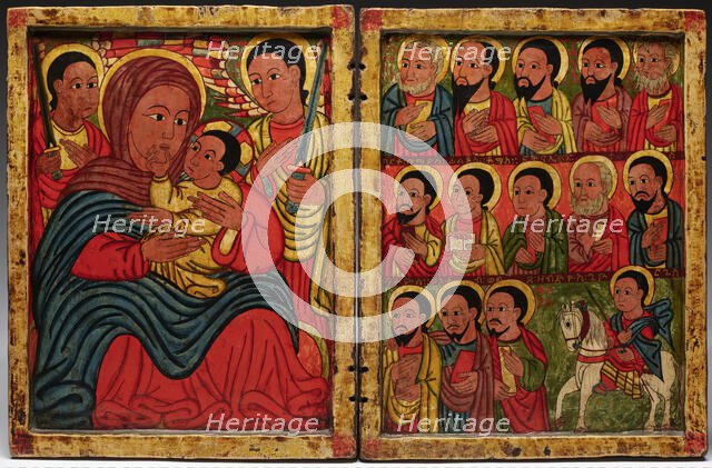 Diptych with Mary and Her Son Flanked by Archangels, Apostles and a Saint, late 15th century. Creator: Unknown.