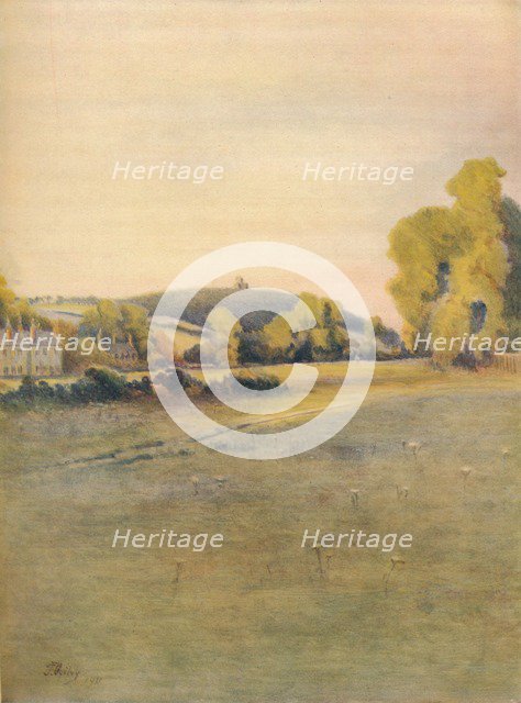 'St. Martha's Chapel, from Shalford Common, 1911, (1914). Artist: James S Ogilvy.