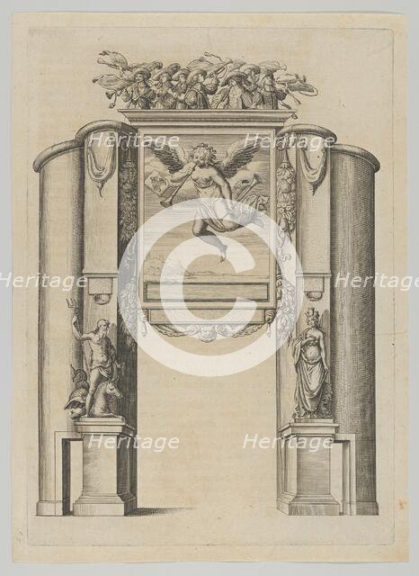 Triumphal arch, from 'Éloges et discours sur la triomphante réception du Roy en sa ville d..., 1629. Creator: Melchior Tavernier.