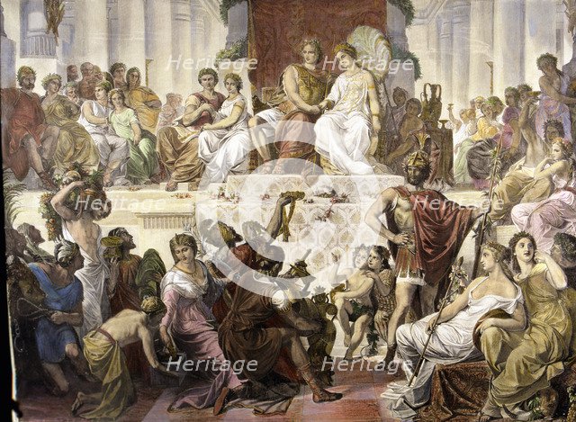Wedding in Susa', Alexander the Great, king of Macedonia (356-323 B.C.), With Estatira, colored e…
