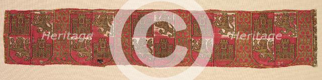 Lampas with heraldry of Castile and León, from a royal Christian robe, 1200-1325. Creator: Unknown.
