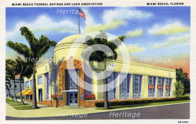 Miami Beach Federal Savings and Loan Association Building, Florida, USA, 1940. Artist: Unknown