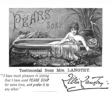 'Pears Soap; Promoted by Lilli Langtry', 1890. Creator: Unknown.
