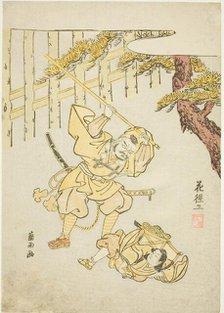 Yoshitsune and Benkei at Ataka barrier, 1765. Creator: Ran-u.
