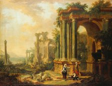 Landscape with Ancient Ruins and a Column, 1756. Creator: Christian Georg Schutz.