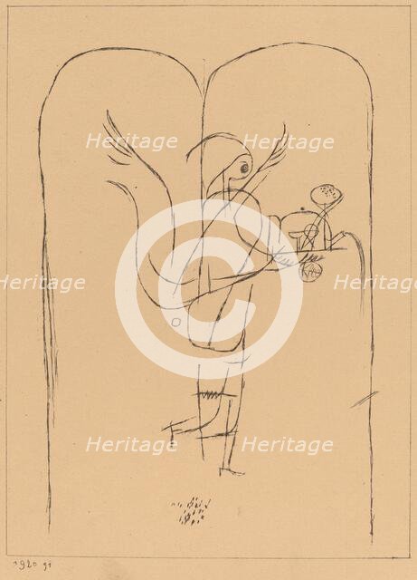 A Genius Serves a Small Breakfast (Ein Genius serviert ein kleines Frühstück), 1920. Creator: Paul Klee.