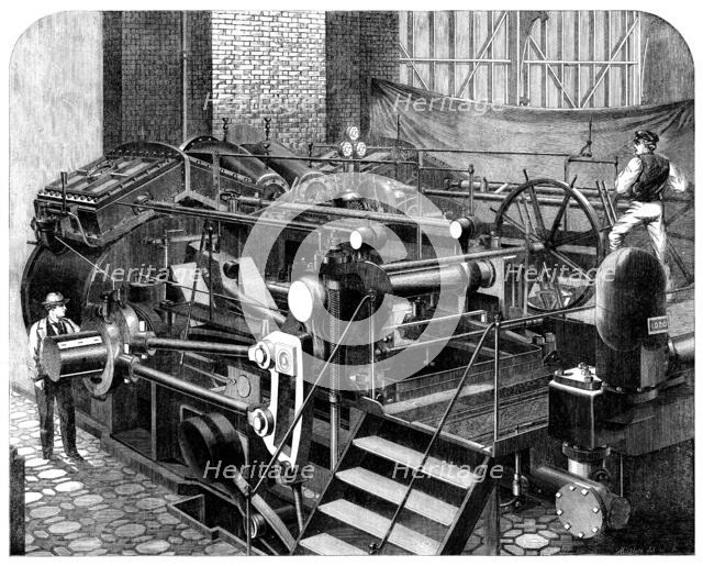 The International Exhibition: Messrs. Maudslay's engines of 800-horse power for the Valiant, 1862. Creator: Mallett.