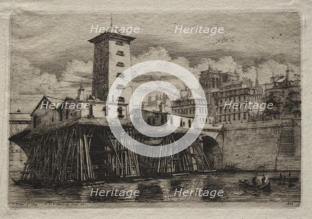 Etchings of Paris: The Notre Dame Pump, 1852. Creator: Charles Meryon (French, 1821-1868).