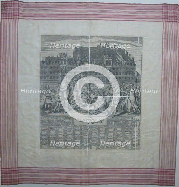 Handkerchief (The Oxford Almanack For the Year of Our Lord MDCCXXXV), England, c. 1735. Creator: George Vertue.