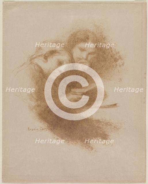 Reading, fourth quarter 1800s. Creator: Eugène Carrière (French, 1849-1906).