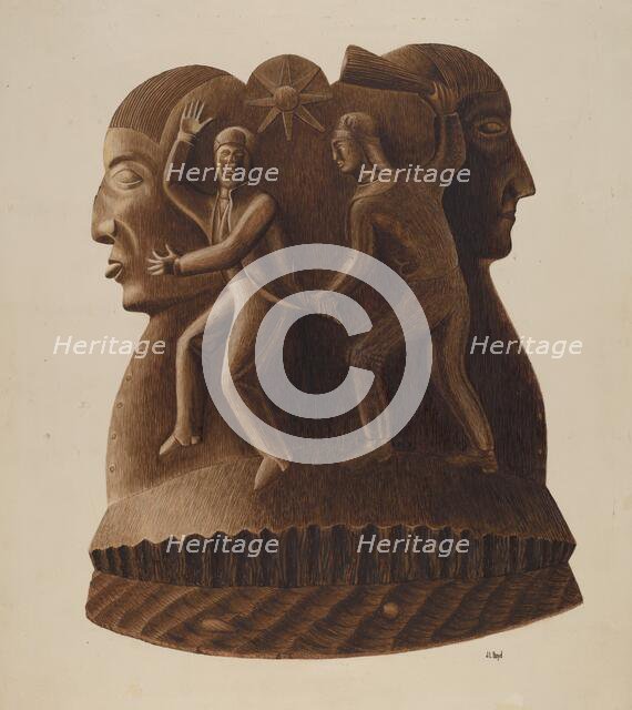 Symbolic Figure Carvings, c. 1938. Creator: Joseph L. Boyd.