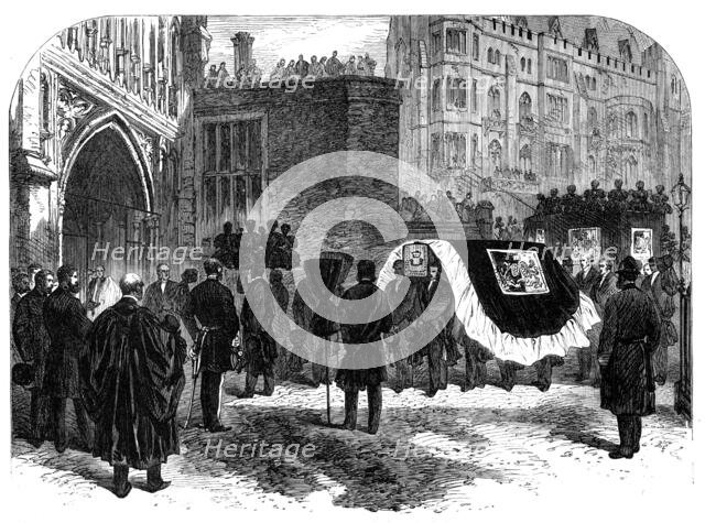 The Funeral of Lord Palmerston: arrival of the hearse at the West Door of Westminster Abbey, 1865. Creator: Unknown.