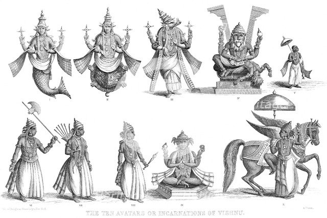 'The Ten Avatars or Incarnations of Vishnu', c1880. Artist ...
