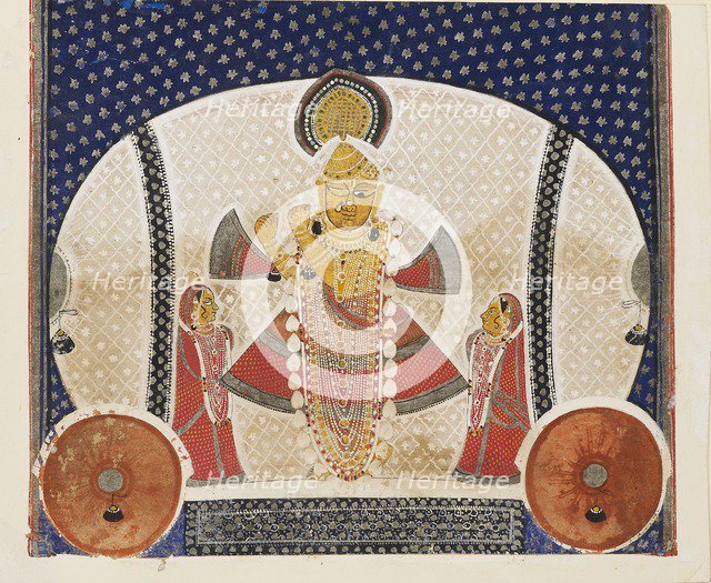 Krishna as Shrinathji playing a flute, early 20th century. Artist: Unknown.