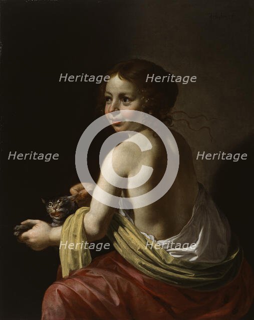 Girl Teasing a Cat, c1630. Creator: Jan van Bijlert.