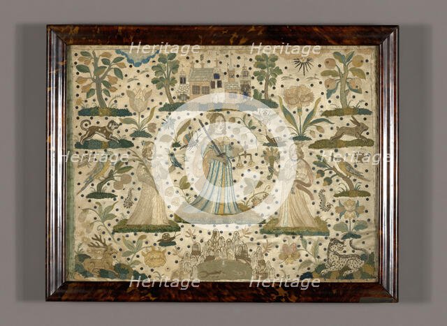 Picture Depicting Peace, Justice, and Plenty (Needlework), England, 17th century. Creator: Unknown.
