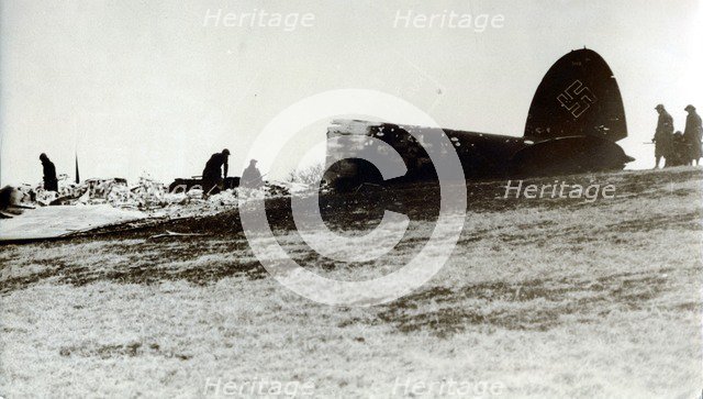 A German bomber shot down on the English coast. Artist: Unknown