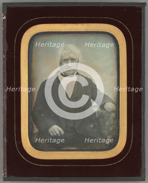 Portrait of an elderly man with white hair and muttonchop whiskers, about 1845. Creator: Unknown.