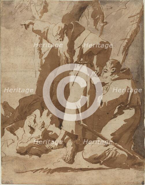 Two Monks with a Prostrate Man, c. 1725. Creator: Giovanni Battista Tiepolo.