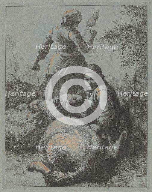 Woman Spinner and a Shepherd with Flock, 1758/1759. Creator: Francesco Londonio.