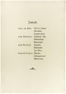 Portfolio, title page and colophon for Vom Weyerberg, 1895. Creators: Heinrich Vogeler, Fritz Mackensen.