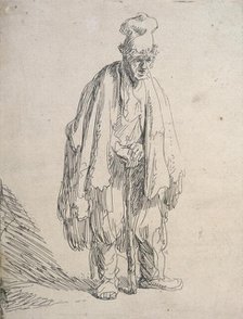 Beggar in a high cap, standing and leaning on a stick, c.1629. Creator: Rembrandt Harmensz van Rijn.