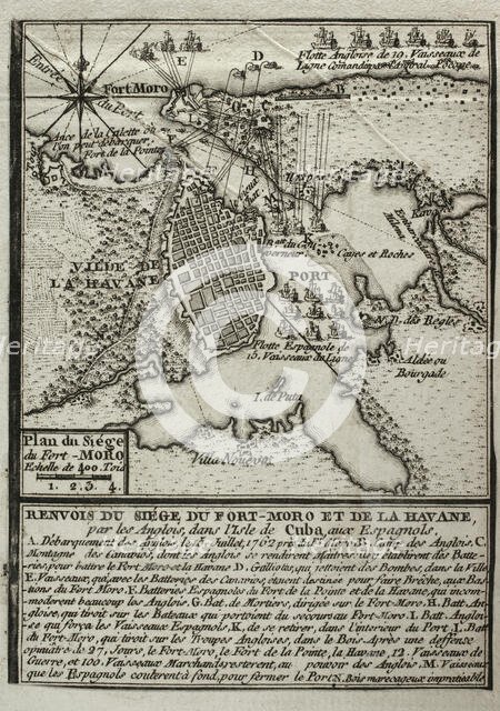 Seven Years War (1756-1763): Map of the siege of Fort Morro, Havana, Cuba, 1762 (1765). Creator: Jean de Beaurain.