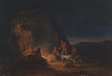 Hunters at a campfire, 1813. Creator: Alexander Lauréus.