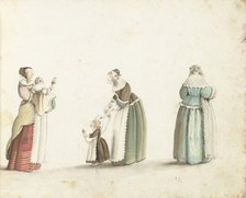 Three women standing with two children, c.1649. Creator: Gesina ter Borch.