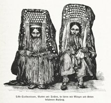 Turkmen mother and daughter, in their headdresses laden with coins and chains, 1892. Creator: Unknown.