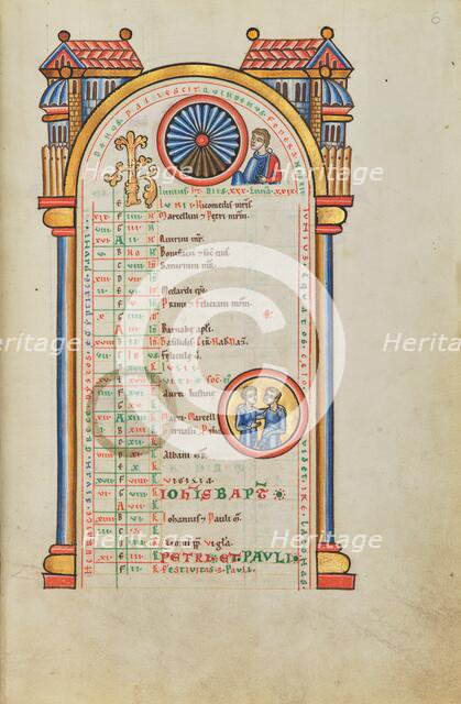 June Calendar Page with Junius Brutus (?) and Zodiacal Sign of Gemini, probably 1170s. Creator: Unknown.