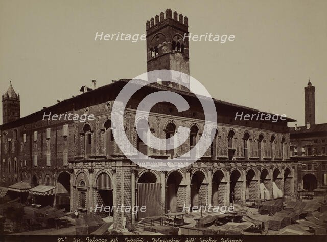 Palazzo del Podestà, Piazza Maggiore, Bologna, around 1880. Creator: Emilia.
