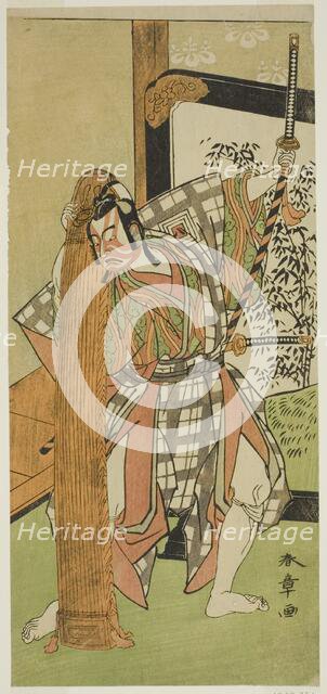 The Actor Ichikawa Yaozo II as Yoshimine no Munesada in the Play Kuni no Hana Ono no..., c. 1771. Creator: Shunsho.