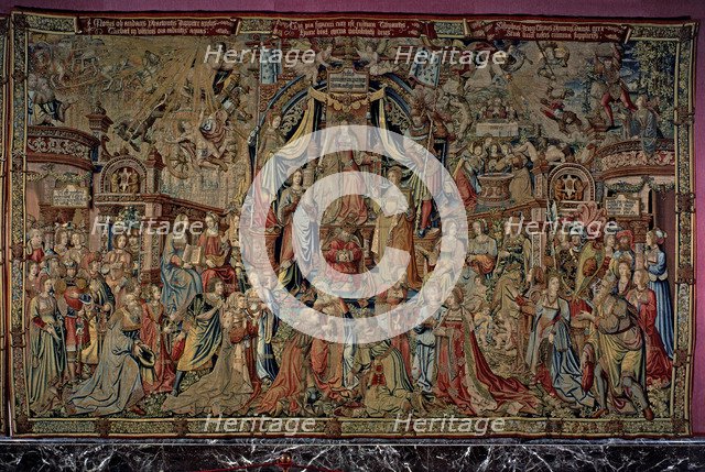 Honours'. 'Justice', tapestry 7: Core allegory centered on a throne and assisted by the Temperanc…
