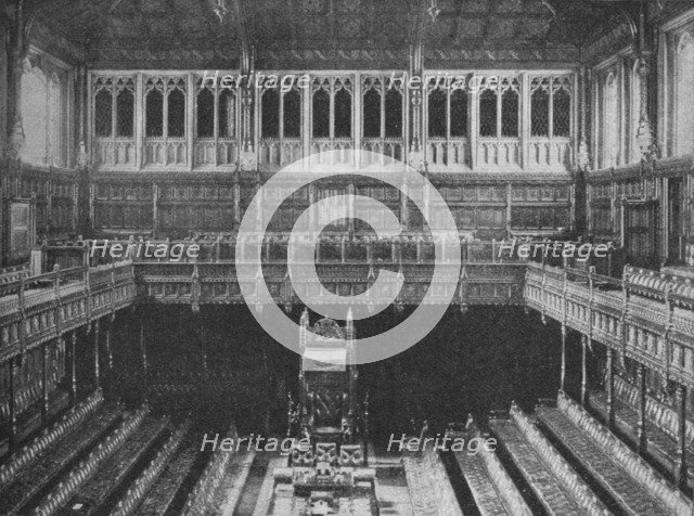 Interior of the House of Commons, Westminster, looking towards the Speaker's Chair, 1909. Artist: Unknown.