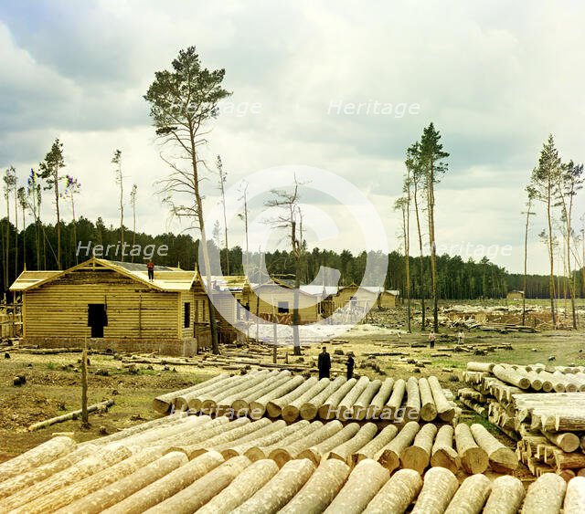 Railroad construction on the Shadrinsk-Sinara railroad near the city of Shadrinsk, 1912. Creator: Sergey Mikhaylovich Prokudin-Gorsky.