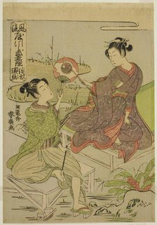 Shingen and Kenshin, from the series "Mirrors of Warriors in Fashionable Parodies..., c. 1769. Creator: Isoda Koryusai.