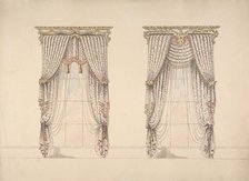 Design for Pink, Green and White Curtains with Pink and Gold Fringes and..., early 19th century. Creator: Anon.