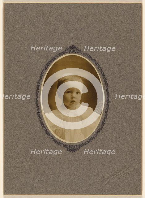 Portrait of a baby boy, about 1900. Creator: Benjamin.