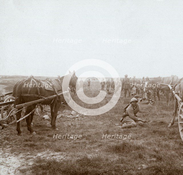 Soldiers and horse-drawn artillery, c1914-c1918. Artist: Unknown.