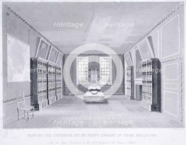 Interior view of Mr Pepys' library in York Buildings, Westminster, London, c1670. Artist: R Cooper