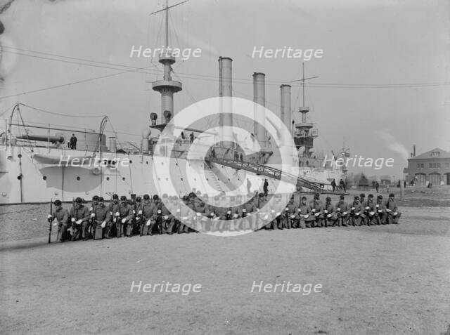 U.S.S. Brooklyn, Marine guard company drill, (1897?). Creator: Unknown.