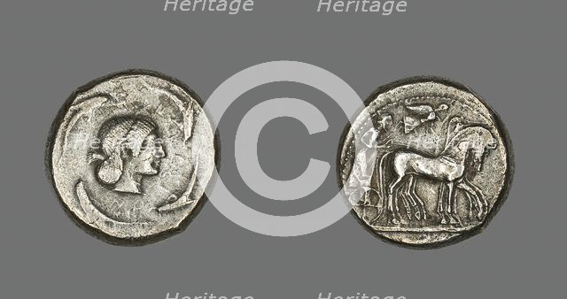 Tetradrachm (Coin) Depicting Quadriga with Bearded Charioteer, 485-478 BCE. Creator: Unknown.