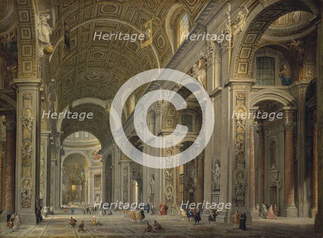 Interior of the Basilica of Saint Peter in Rome', 1750s. Creator: Pannini (Panini), Giovanni Paolo (1691-1765).