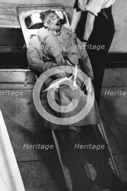 Operation 'Mincemeat'; body on a stretcher, World War II, 1943. Creator: Unknown.