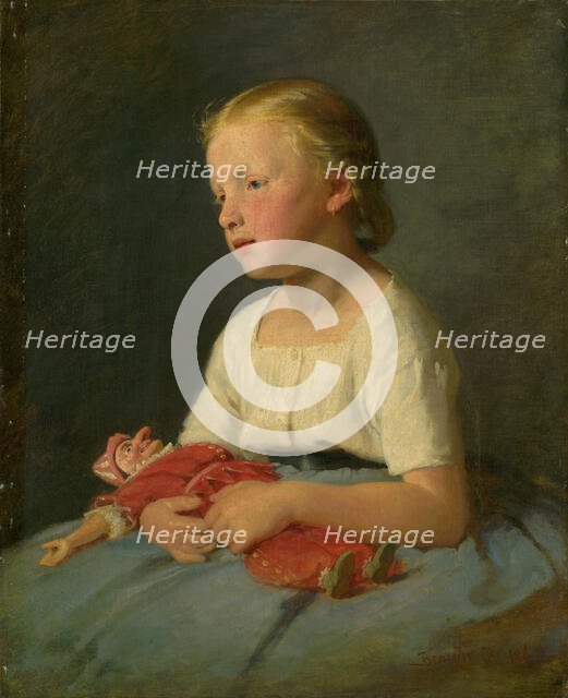 Little girl with a doll, 1863. Creator: Gyula Benczúr.
