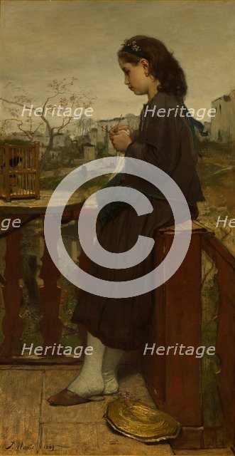 Girl knitting on a balcony, Montmartre, 1869. Artist: Maris, Jacob (1837-1899)