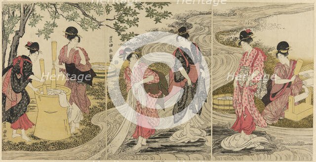 Washing Cloth in a Stream, c. 1797. Creator: Utagawa Toyokuni I.